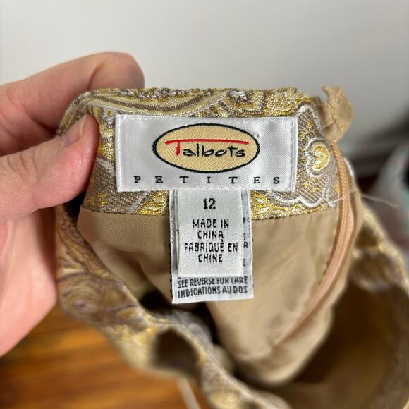 Talbots Vintage Skirt gold silver metallic jacquard brocade holiday coquette - Picture 6 of 8